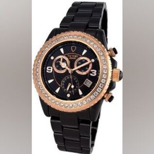 Victory Instruments V-Signature Watch Black/Rose Gold Unisex  2172 Diamond Bezel